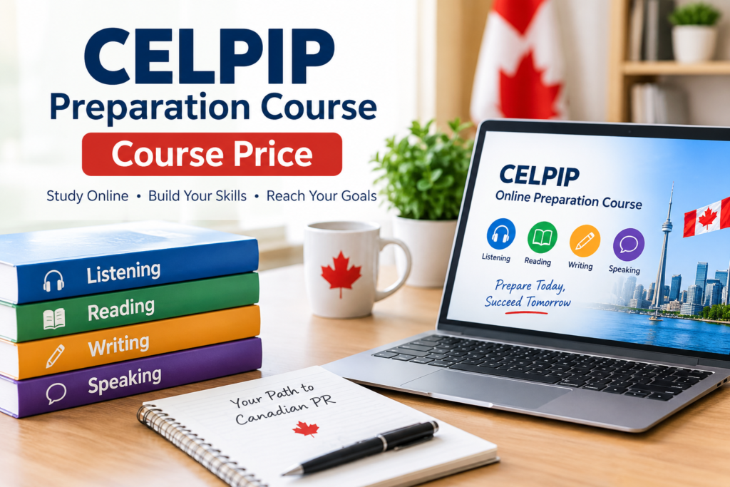 CELPIP course price and online preparation course for listening, reading, writing, and speaking